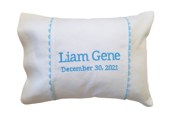 Blue Rik Rak/ Embroidered Name Pillow