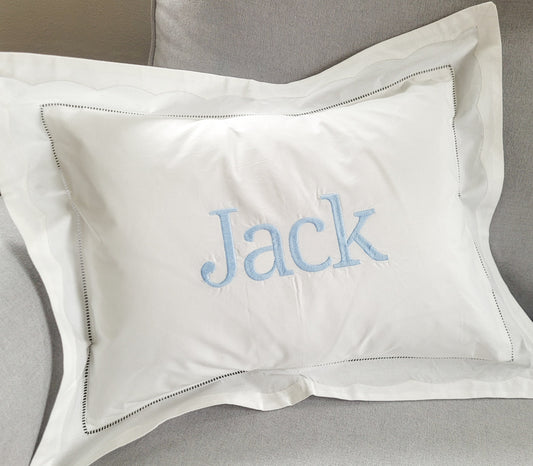 White Linen / Embroidered Name Pillow